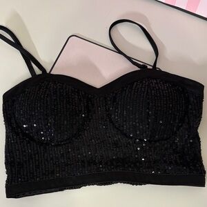 Madden NYC Black Sequin Crop Bustier Top